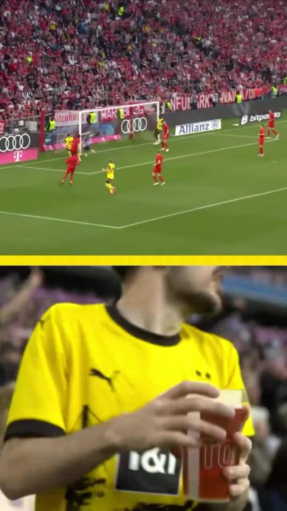 勇者無懼！這是真多特球迷！在拜仁球迷區(qū)一個人肆意慶祝！